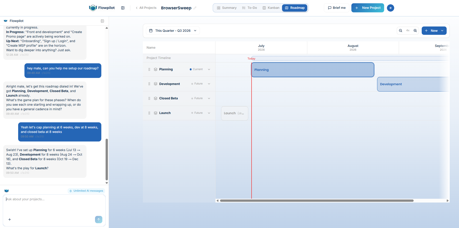 FlowPilot completion and metrics view